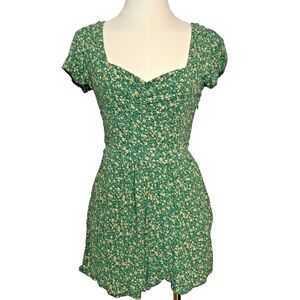 American Eagle Green Floral Romper Size S | Short Sleeve Milkmaid Cottagecore